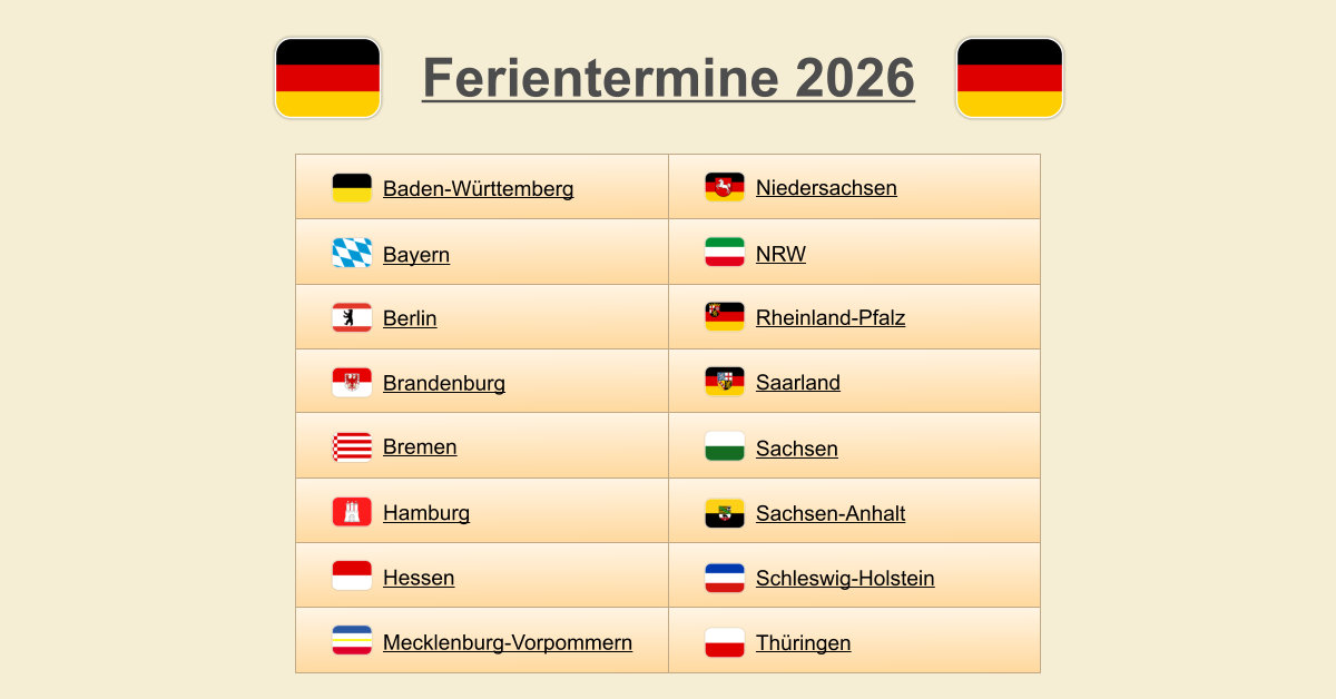  Ferientermine 2026 - (Kalender & Übersicht) 
