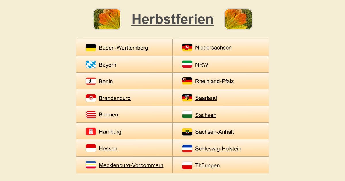 Herbstferien - (Termine & Übersicht)