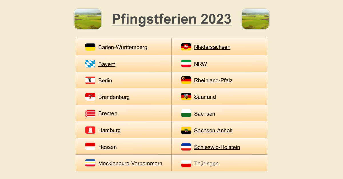 Pfingstferien 2023