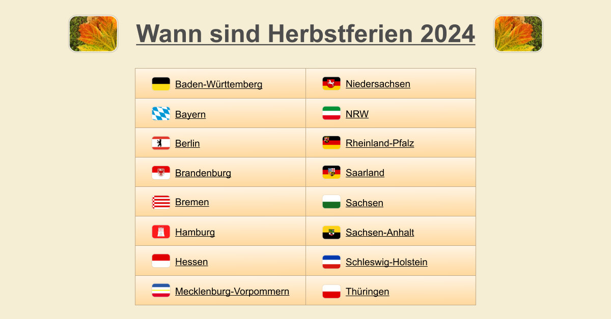 Wann Fangen Die Herbstferien In Nrw An 2024 www.schulferien-deutschland.info