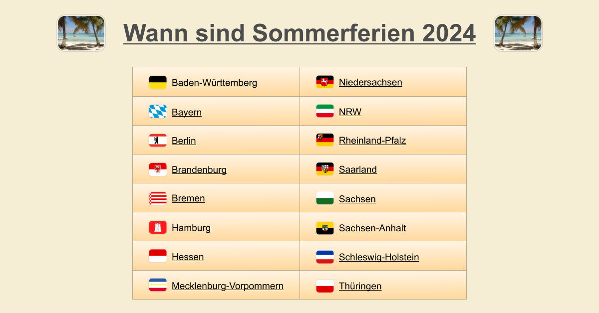 Wann sind Sommerferien 2024